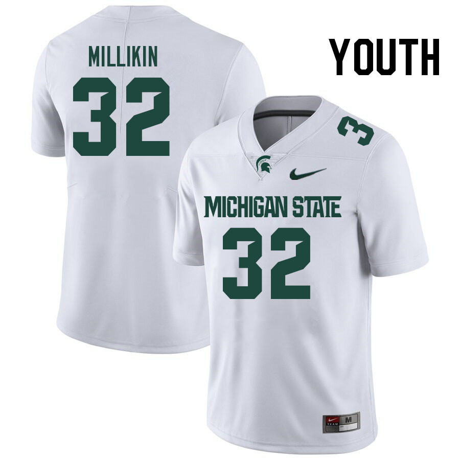 Youth #32 David Millikin Michigan State Spartans College Football Jerseys Stitched-White